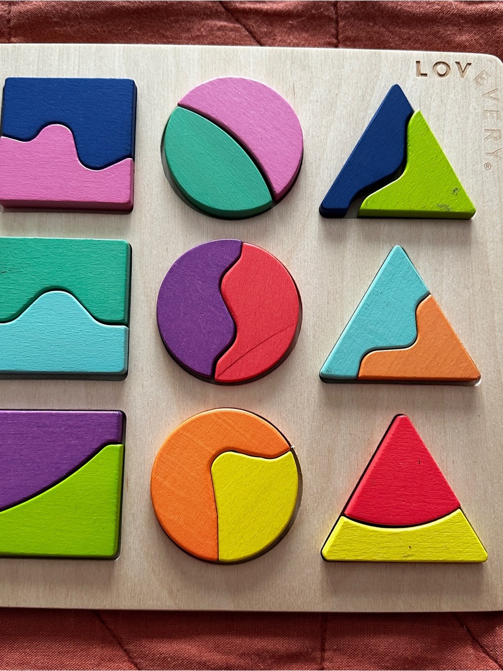 Wooden Shape circle triangle square Color Puzzle Board - Multicolor Educational